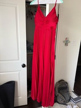 Lucy Paris Red Pleated Maxi Dress with Spaghetti Straps